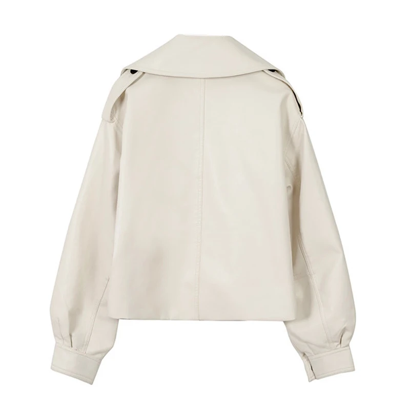 Anbenser Chic Jacket Spring Women Faux Leather Biker White Coat Turndown Collar PU Motorcycle Jackets Loose Streetwear Outerwear