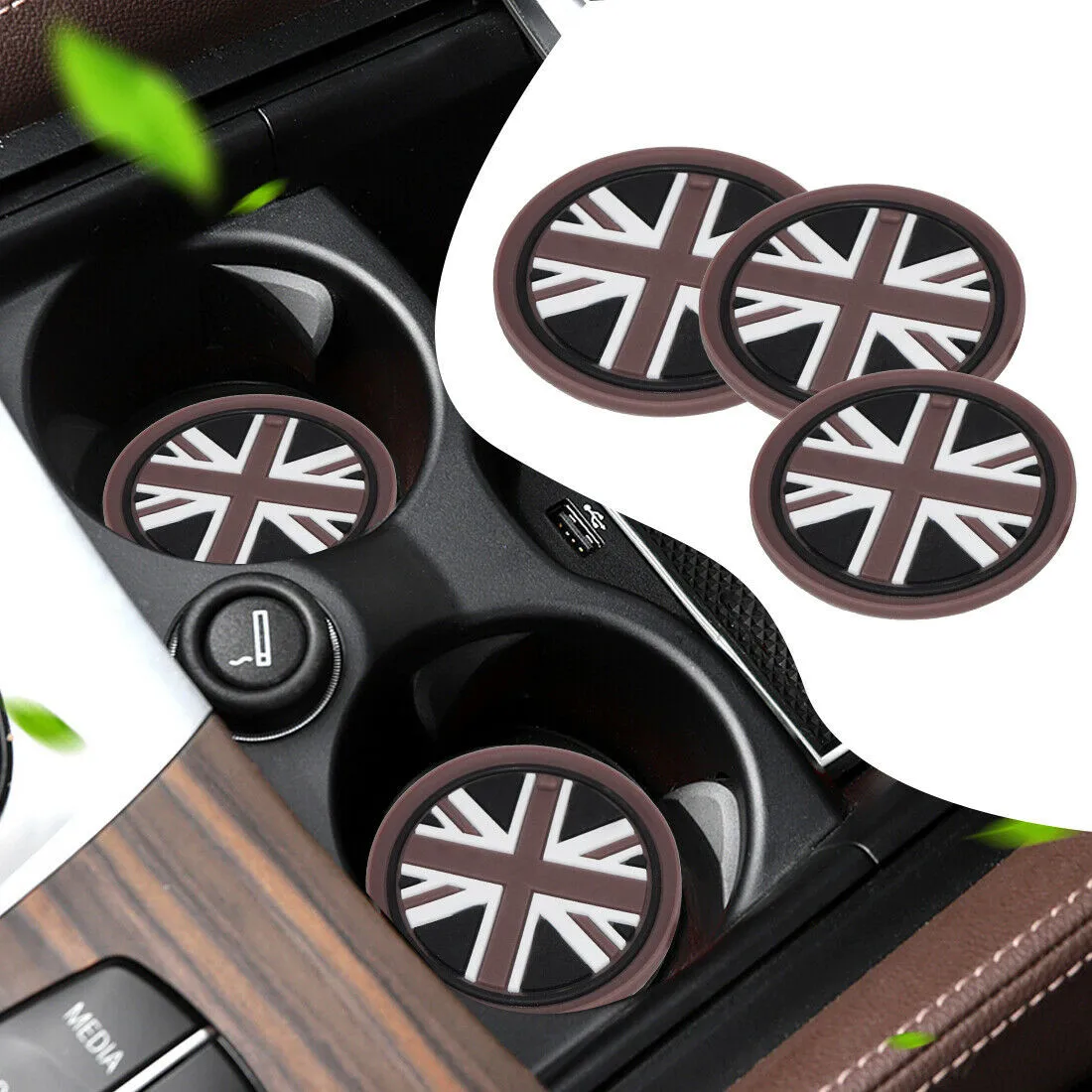 

Car Anti-slip Cup Holder Mat Set Fit For Mini Clubman R55 Mini R56 Cabriolet R57 Coupe R58 Roadster R59 Coffee Union Jack