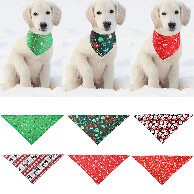 

Мягкое и дышащее слюнявчик в рождественском стиле, милое слюнявчик для собак с мультяшным принтом, моющееся регулируемое слюнявчик, товары ...