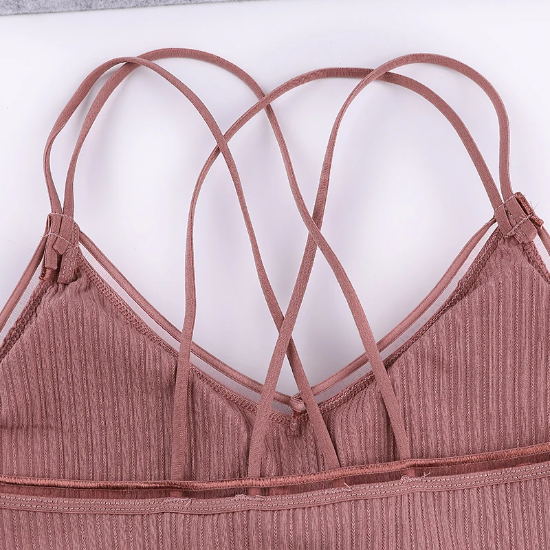 

ATHVOTAR Solid Color Woven Bra Set/2PCS Elasticity Cross Shoulder Straps Bralette Cotton Comfortable Panties Underwear Suit New