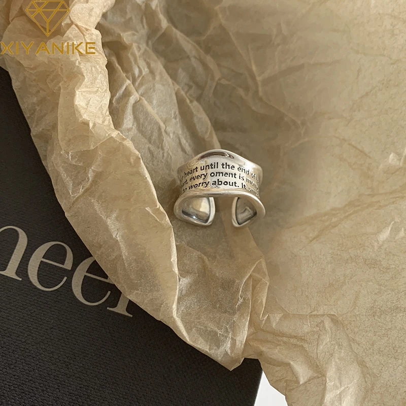 

XIYANIKE Silver Color Wavy Pattern Letters Simple Open Ring Female Unique Design Finger Retro Punk Jewelry Wholesale Gift
