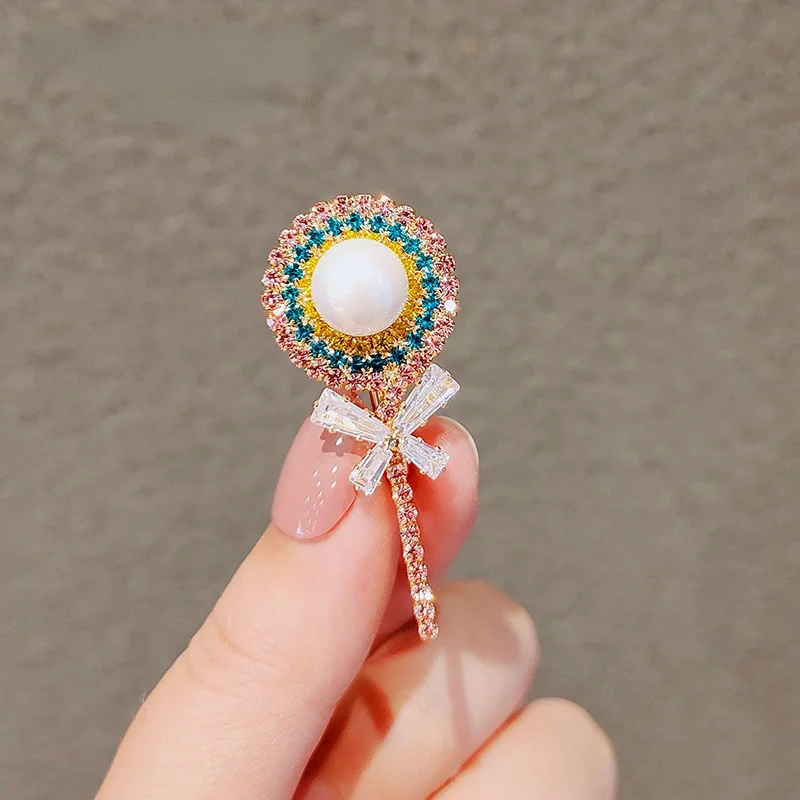 

GY Japanese Cute Lollipop Brooch Women's Rhinestone Anti-Exposure Brooch Suit Pin Corsage Accessories Women's Cardigan
