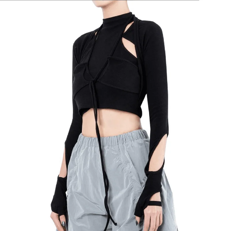 Женский топ с длинным рукавом InsGoth облегающий в стиле пэчворк готический панк