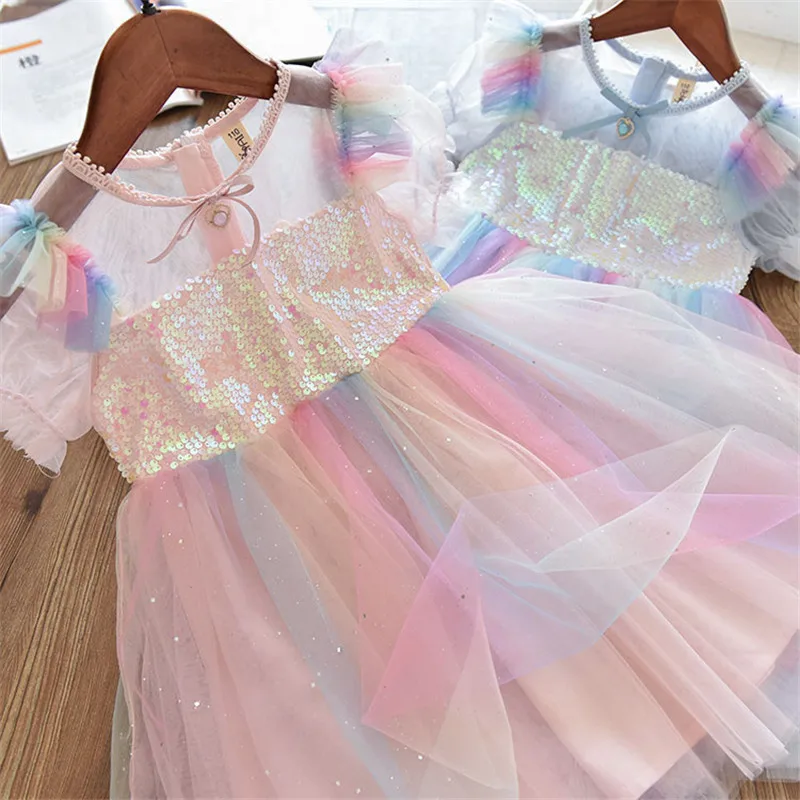 

Girls Lace Layered Dress For Girls Mesh Princess Birthday Party Dresses New Year Elegant Prom Gown 3-8Y Girls Christmas Dress
