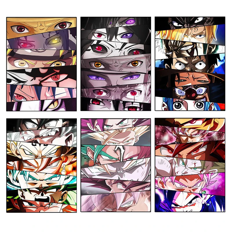 

Anime Naruto One Piece Luffy Dragon Ball Poster Character Eyes Canvas Painting Mural Wall Picture Living Room Cuadros Decoration