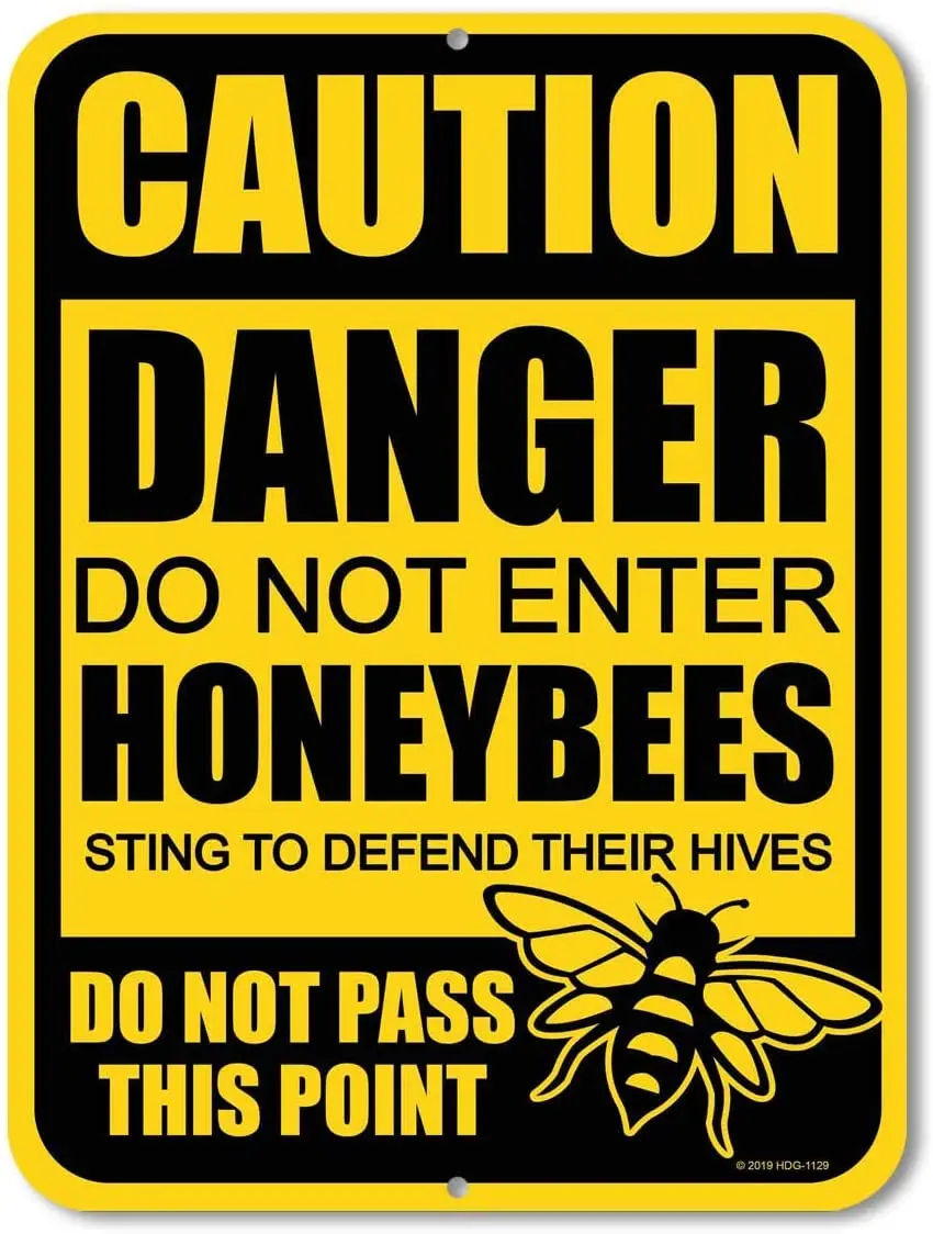 

Kalynvi No Trespassing Signs, Caution Danger Do Not Enter Honeybees 9 x 12 inch Metal Aluminum Bee Farm Tin Sign