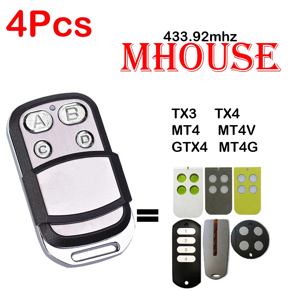 

Пульт дистанционного управления Mhouse/MyHouse TX4/TX3/GTX4/MOOVO MT4, MT4V, MT4G, гаражные ворота, 433,92 МГц, непрерывный код, беспроводной передатчик, 4 упаковки