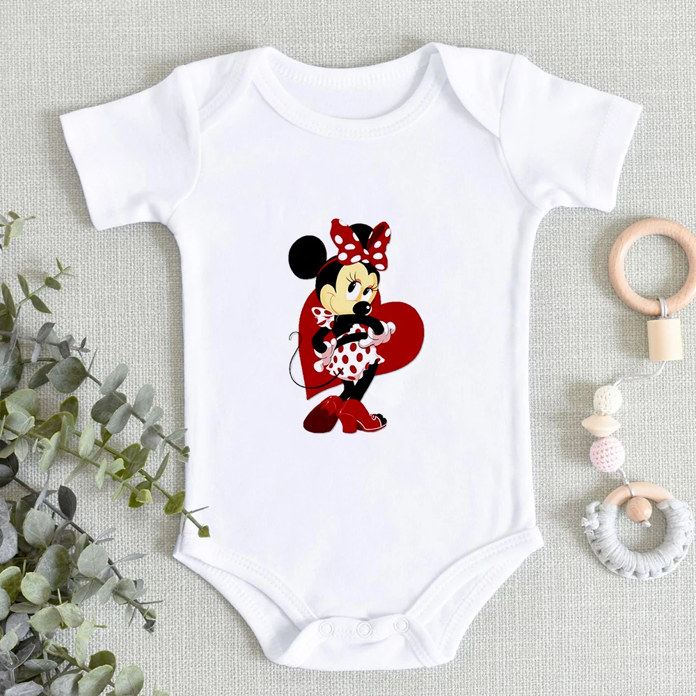 

Disney Baby Jumpsuit Round Neck Creative Minnie Mouse Girl Print Cute Cartoon Casual Short-Sleeved Harajuku Newborn Bodysuit