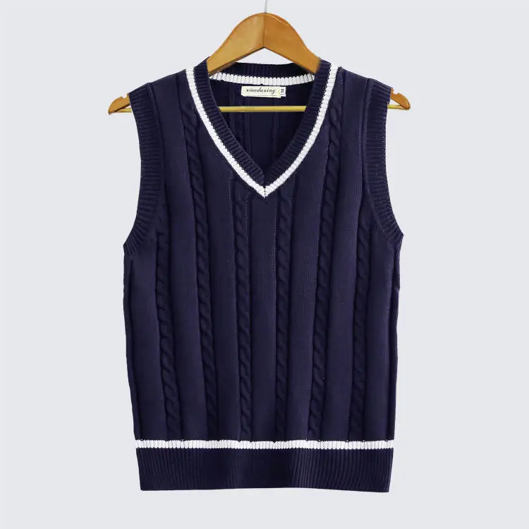 

Thickened v-neck pullover vest men's large size sleeveless sweater waistcoat women's college style wool knit waistcoat