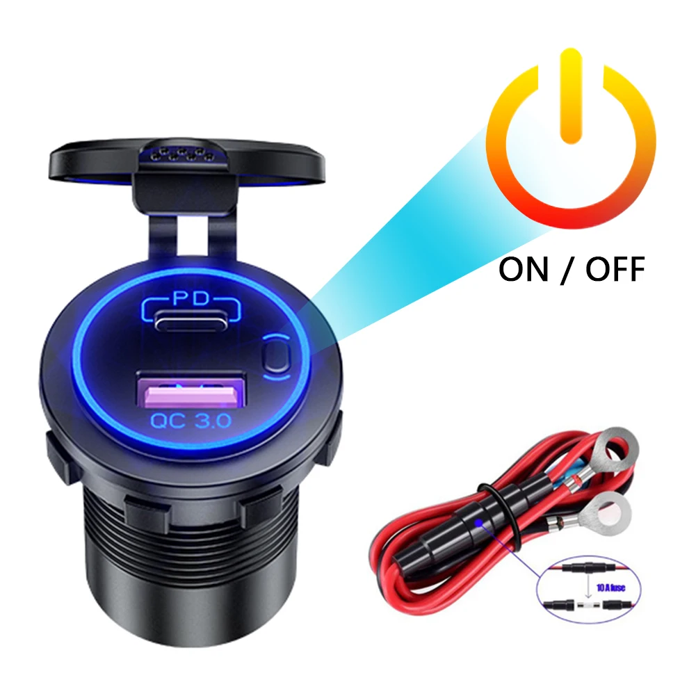 

Сетевое зарядное устройство PD Type C/QC, 3,0 USB-порта, с выключателем