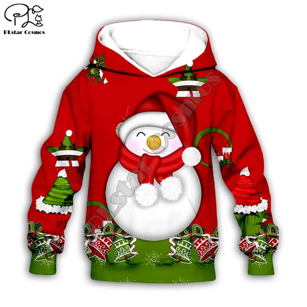 

Детская Рождественская Толстовка с капюшоном и 3D-принтом снеговика, милый Санта-Клаус, капюшон с длинным рукавом и тортом, свитшот на молнии...