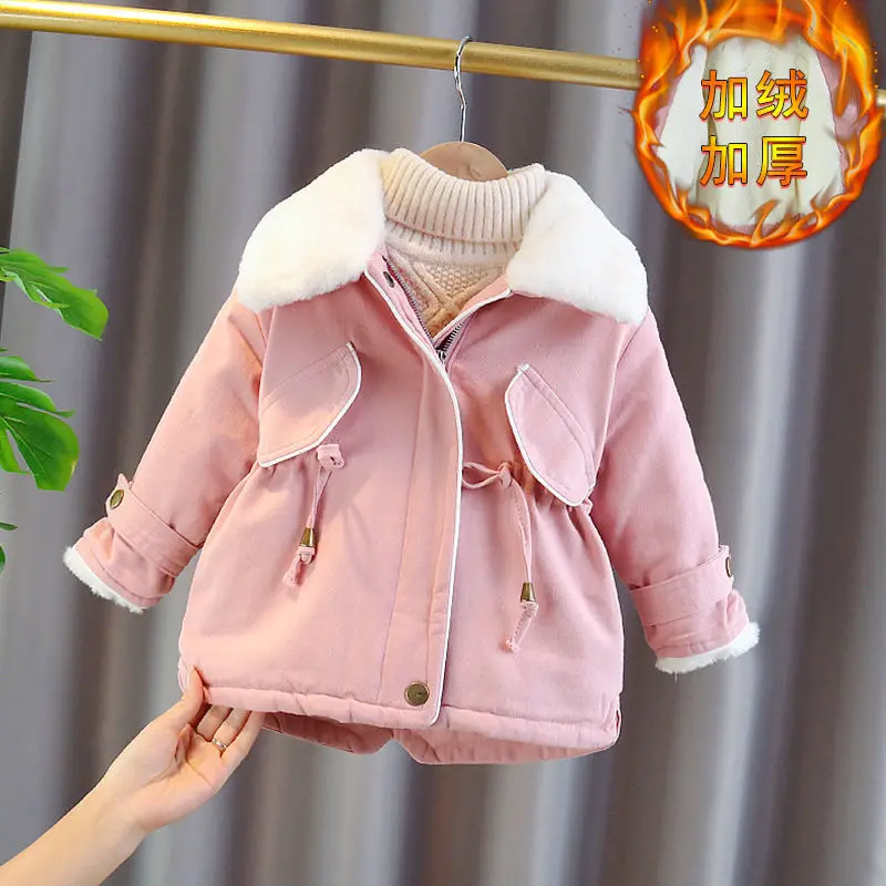 

Girls Jackets 2021 New Winter Coat Foreign Style Children's Padded Coats Winter Plus Velvet Padded Clothes Fur Collar Clothing