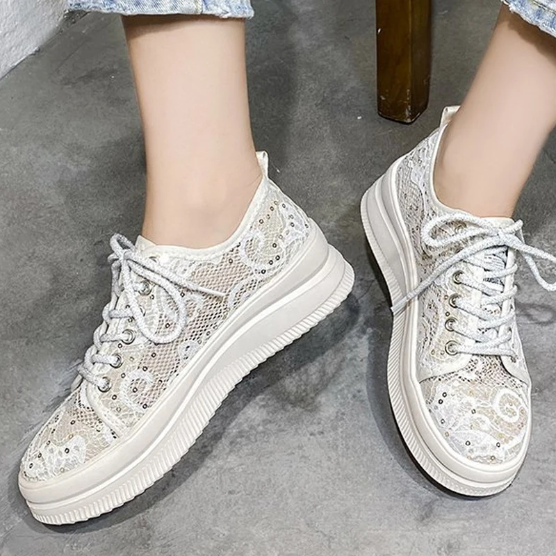 

Platform sneaker Shoes Woman Summer 2021 Breathable Lace Mesh Women sneakers luxury sparkling walking shoes comfort footwear