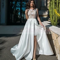 satin white wedding dress side slit for women elegant strapless civil princess lace bridal gown floor length robe de mariee