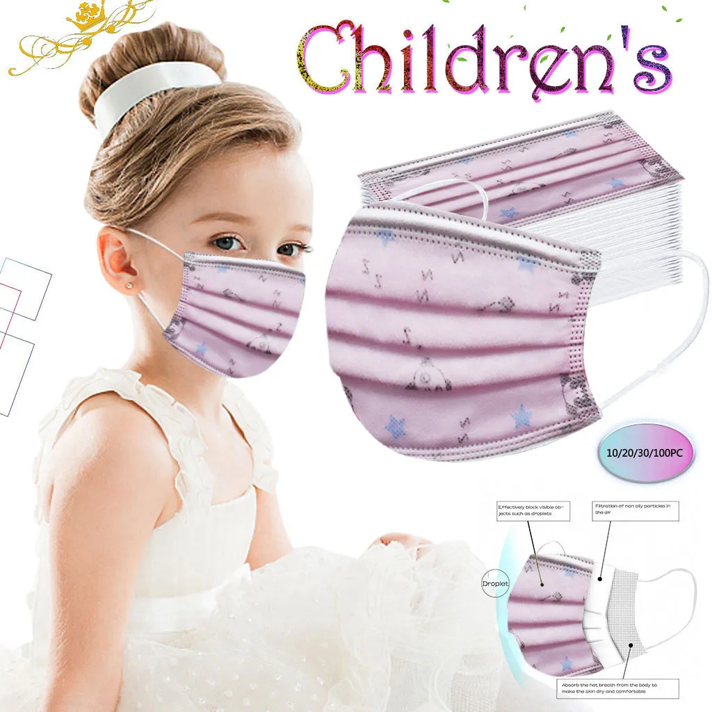 10/20 Вт 30 100 ПК детей фильтр маска одноразовая для лица 3 слоя с персонажами