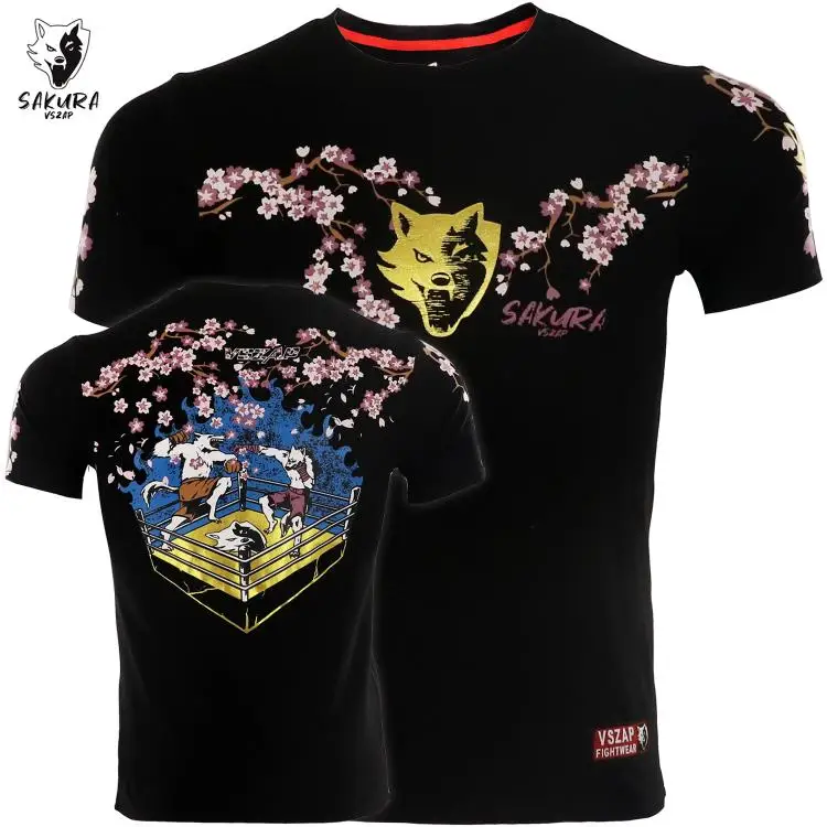 

VSZAP Sakura Jerseys short sleeve T-shirt combat clothes muscle muay Thai mma cotton kick boxing Shirts