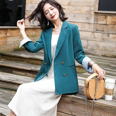 Pale Green Blazer Для женщин однобортный однотонный Блейзер Женский пальто трех до двенадцати лет Модные Пиджаки Верхняя одежда высокого качества, куртки, 5XL - Цвет: Pale Green Blazer