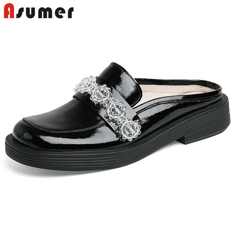 

Asumer 2021 New Arrive Patent Leather Slipper Women Shoes Round Toe Crystal Spring Summer Comfortable Casual Flat Shoes Women