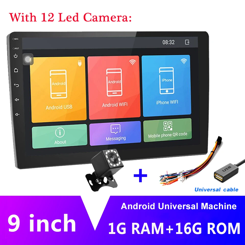 1G 16G 12LED Light AMPrime " Android автомобильный Радио 2 Din мультимедийный плеер gps навигация авто стерео wifi Bluetooth видео плеер с камерой заднего вида - Цвет: 1G 16G 12LED Light