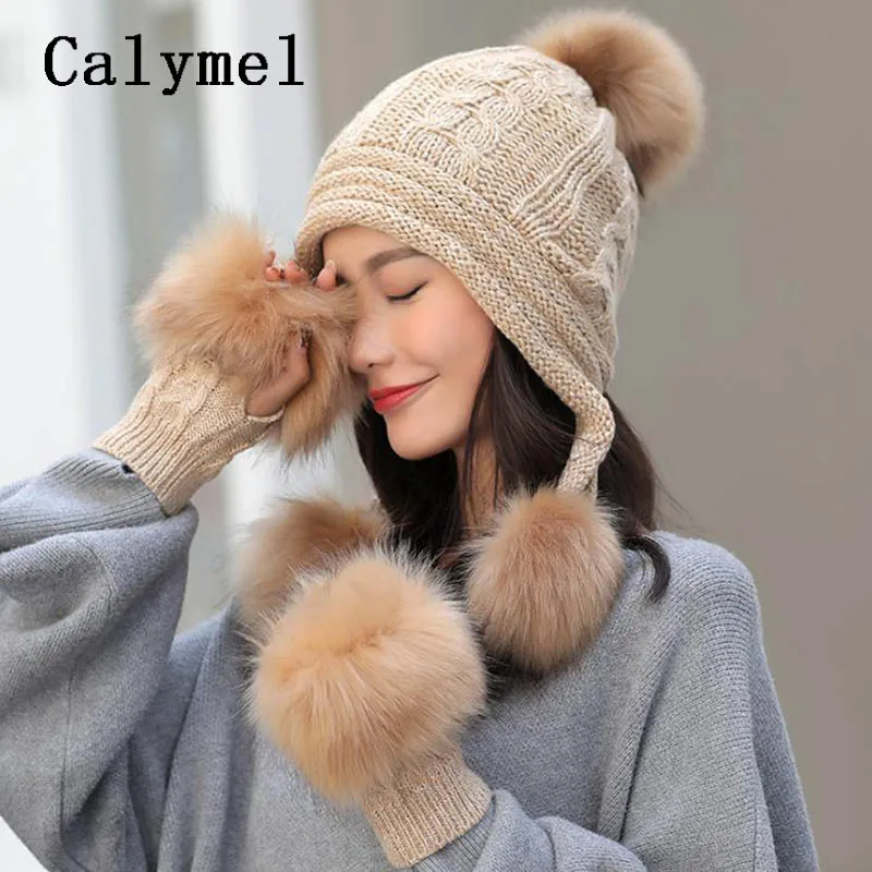 Calymel модная новинка вязаная шерстяная шапка перчатки набор для женщин осень и