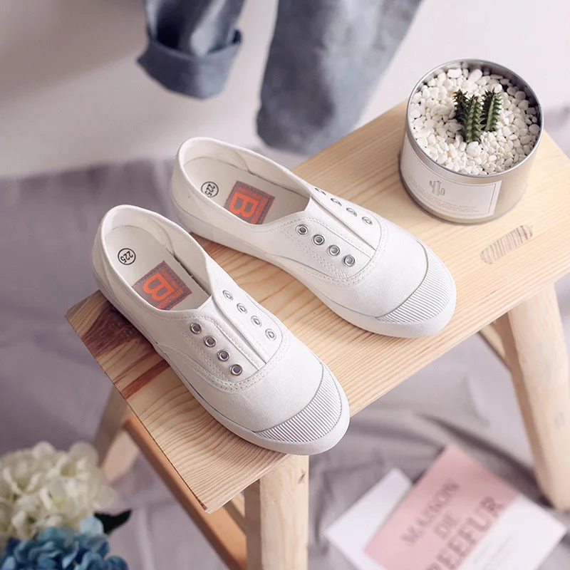

Dropshipping Women Canvas Shoes Elastic Band Lady Loafers Flat Heel Slipon White Shoes Sneakers Spring Tenis Femino XYZ184