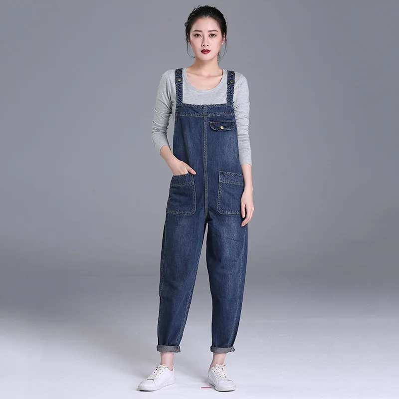 

Large Size JEANS Women 's 2020 Spring Autumn New Style Slim Fit Suspender Pants Korean Style Black Loose Trousers Plus Jumpsuits