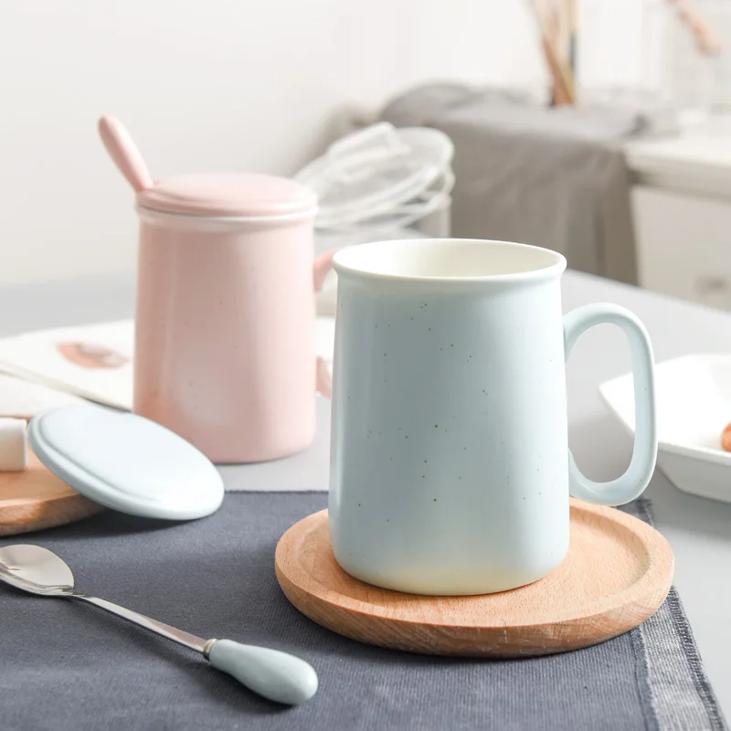 Solid Simple Nordic Mugs Girl with Spoon Lid Ceramic Mug for Couple Personalised Chavenas De Cafe Office Coffee MM60MKB | Дом и сад