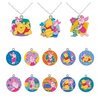 disney winnie the pooh and piglet head necklace for friends long chain resin pendant design necklace