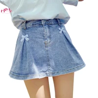 summer high waisted skorts skirts women kawaii bow mini denim girls cute casual slim fit korean fashion a line jean skirt shorts