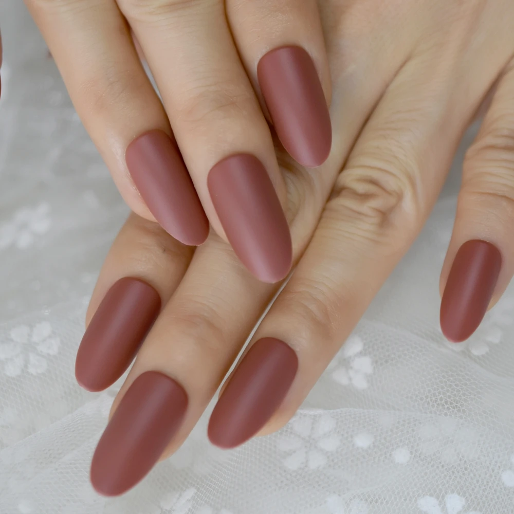 Красные матовые накладные ногти Jujube средней длины Овальный Маникюр