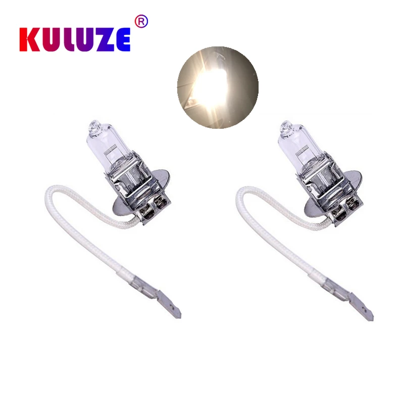 KULUZE 10pcs H3 12V 55W white transparent quartz glass headlamp automobile halogen bulb fog lamp