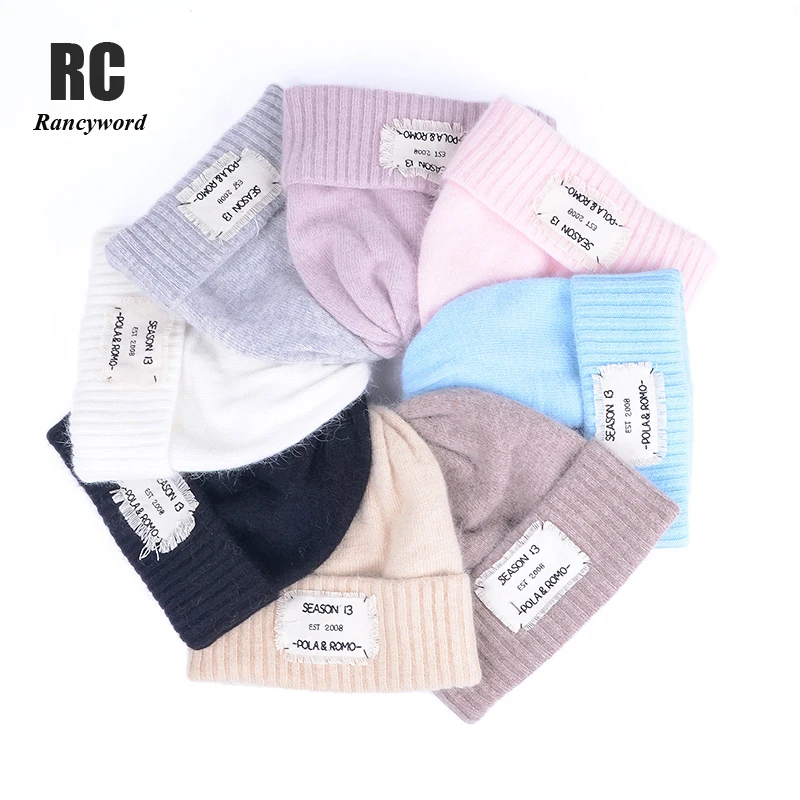 

real rabbit fur Women Hat Knitted Winter Warm Cap Female Solid Color Knitting Curled Coarse Wool Multicolor Beanies Accessories
