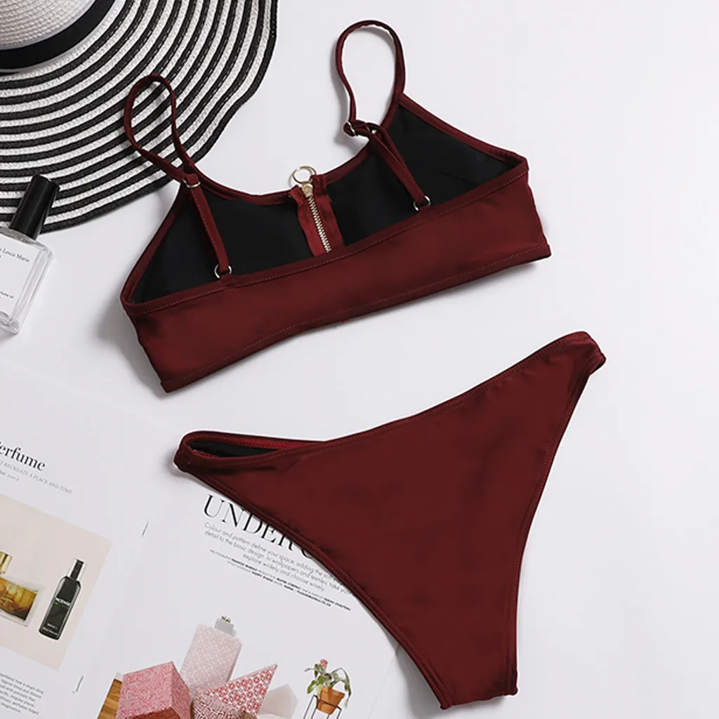 Сексуальное Кружевное бикини на молнии со средней талией и пуговицами комплект