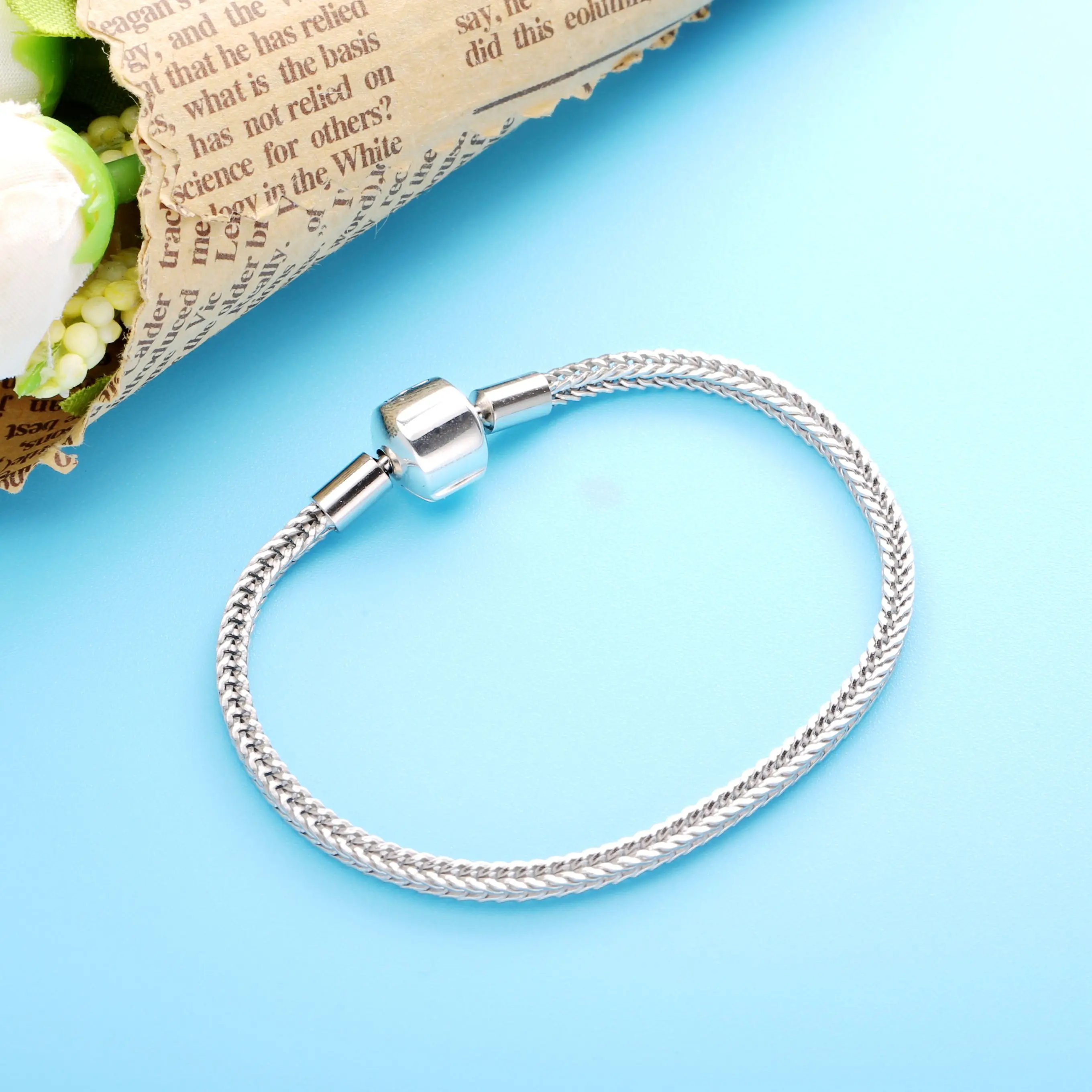 

Slovecabin 925 Sterling Silver Snake Chain Link Basic Bracelet Fit DIY Charm Beads Simple Hot Sale Buckle Bangle Jewelry Making