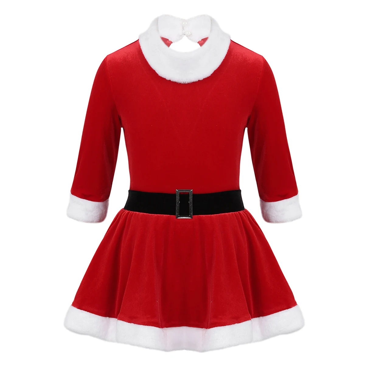 

Детское бархатное рождественское платье для девочек, красное платье с Санта-Клаусом, костюм с рукавом средней длины и вырезом на спине для ф...