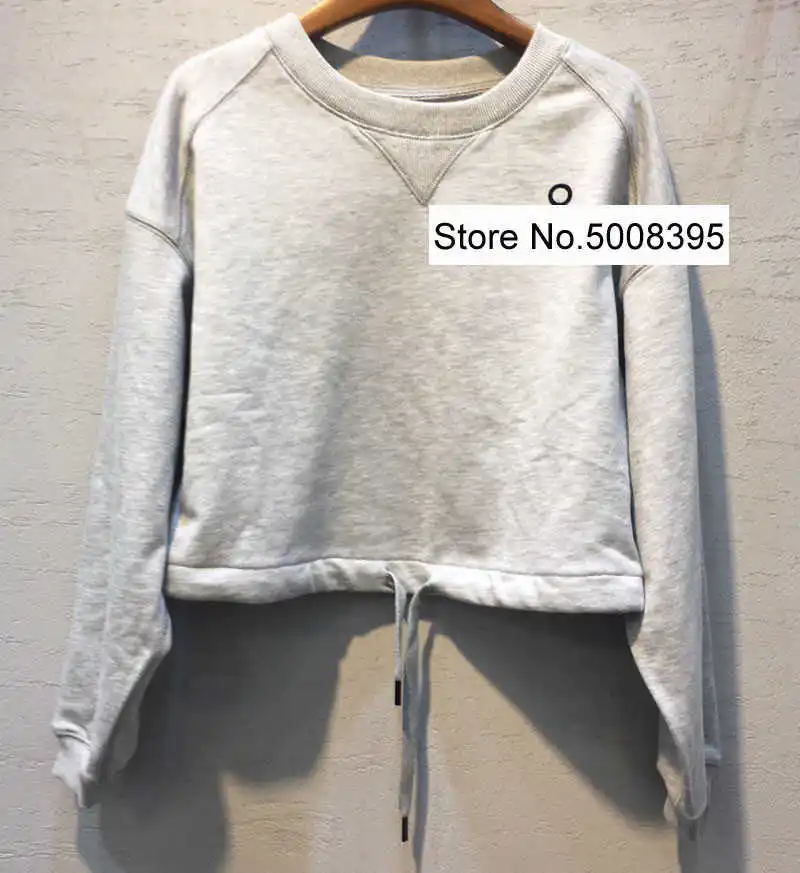 

Women 2021ss Grey Short Sweatshirt Drawstring Detail Casual Pull overs