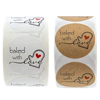 500pcs kraft paper baked with love stickers scrapbooking for package seal labels sticker cute handmade stationery sticker