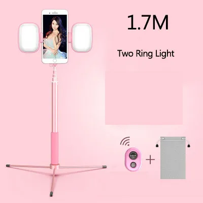 1.7M Pink two led 360 Вращение Bluetooth селфи палка выдвижной монопод со встроенным Bluetooth пультом дистанционного управления для iPhone X/8 P Galaxy YS8 Xiaomi - Цвет: 1.7M Pink two led