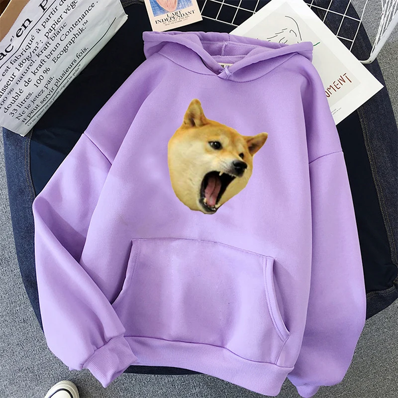 

Shiba Inu open mouth meme Hoodies Women Harajuku Pullovers Cute Kawaii Casual Tops O-Neck Print Hooded Sweatshirt Long Sleeves
