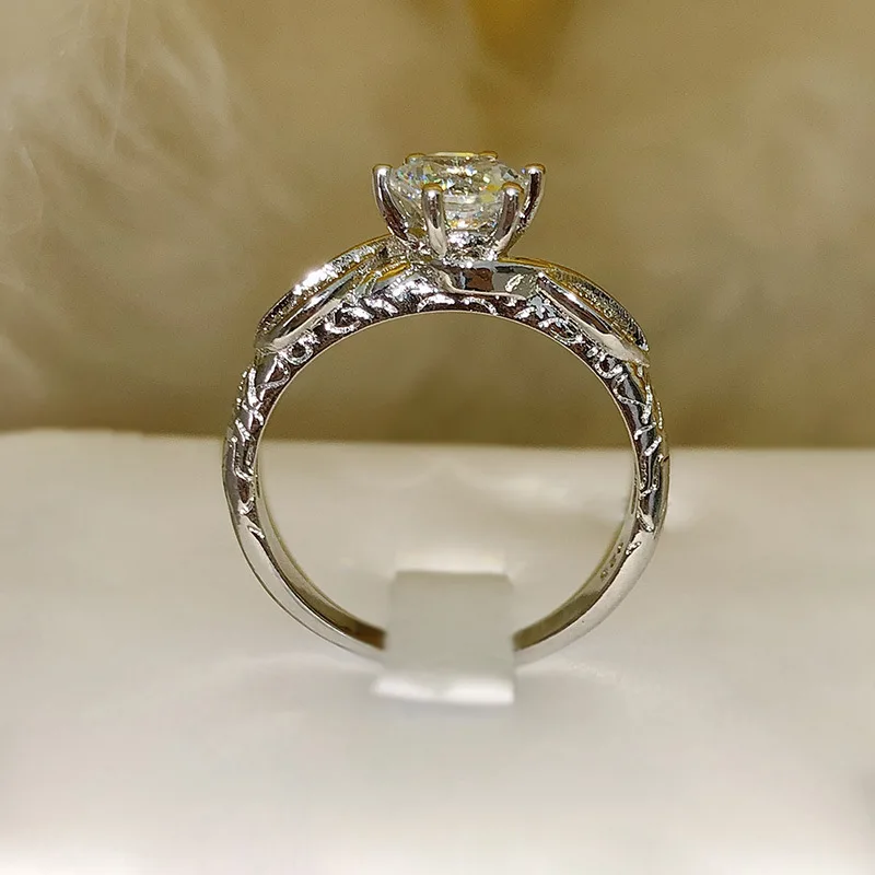 

2019 Hot Six-claw Leaf 925anillos Silver Engagement Rhinestone Gem Zircon Ring Diamond Rings For Women Wholesale Lots Bulk