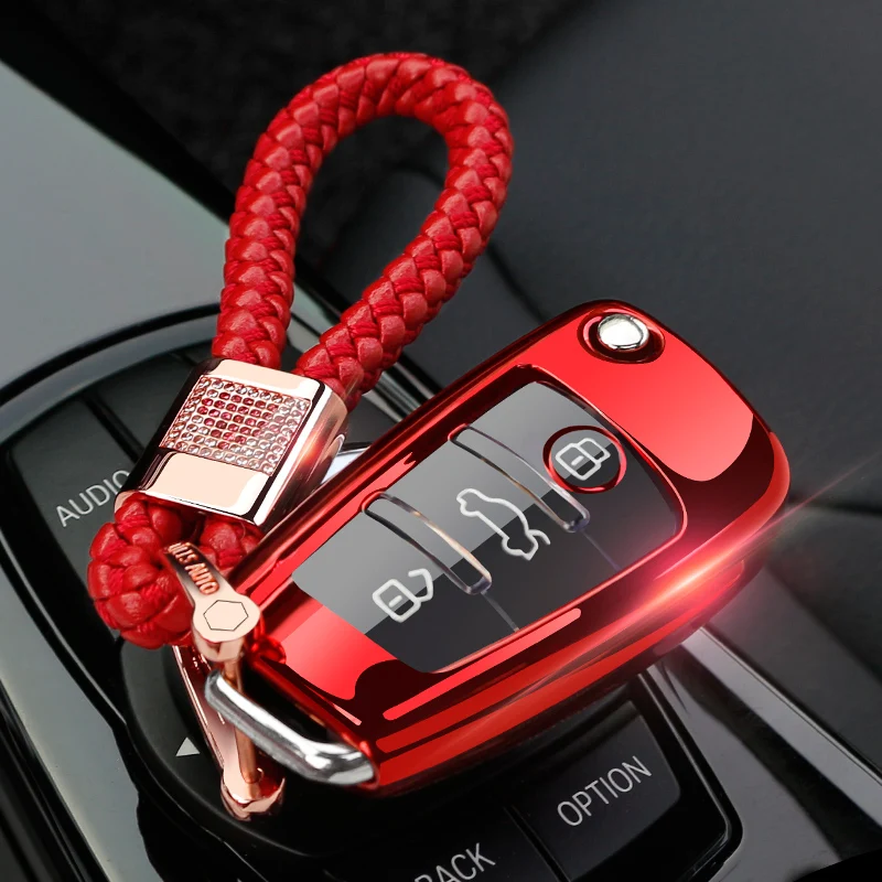 

Soft TPU Remote Smart Key Case Cover Bag Holder Chain For Audi A3 Q3 A6L A1 S3 Q7 Keychain Covers