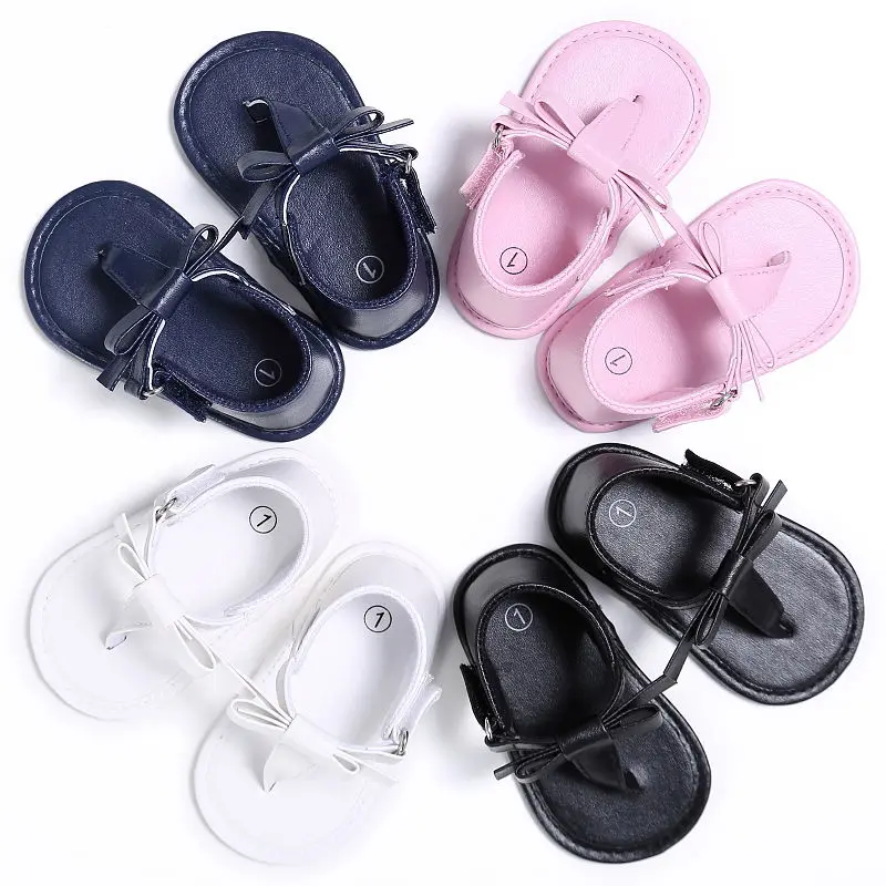 

Newly Summer Fashion Casual Toddler Baby Girls Sandals Shoes Solid Flat With Heel Hook Bowknot Shoes 4 Style 0-18M