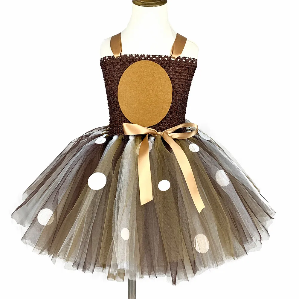 Christmas Deer Kid Tutu Dress Toddler Baby Brown Santa Reindeer Costume for Girls Children Halloween Purim Up Clothes Gift | Детская