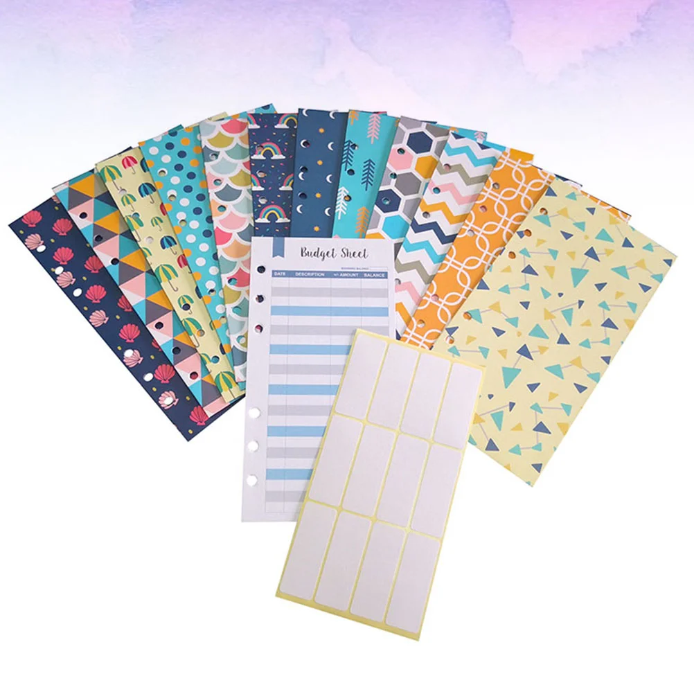 

12pcs Budget Envelopes Set Creative Printed Cash Envelopes with 12pcs Budget Sheets and 1 Sheet Label Stickers Coupon Organizer