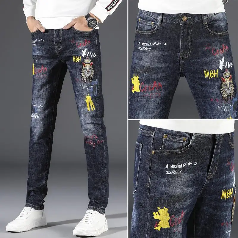 

Новое поступление мужские модные джинсовые брюки ретро повседневные свободные прямые джинсы брюки