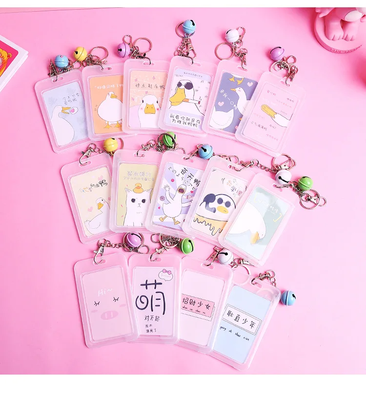 1 шт., милая мультяшная утка, банк, автобус, висячая шея, крышка для карт, прозрачный ПВХ, Карта доступа, банковская карта, защитная сумка, детский подарок