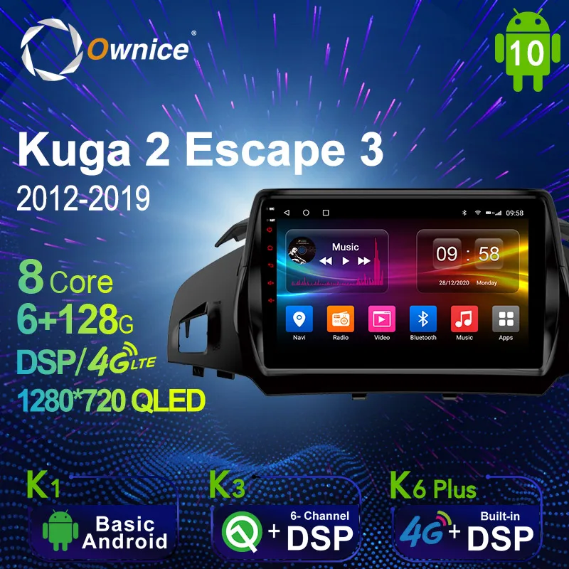 Автомагнитола Ownice 2 Din для Ford Kuga Escape 3 2012-2019 Android 10 0 мультимедиа 4G LTE 6 ГБ ОЗУ 128 Гб ПЗУ