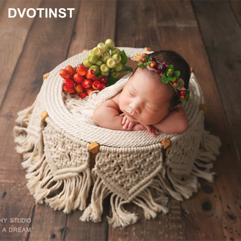

Dvotinst Newborn Baby Photography Props Bohemian Weave Posing Basket Round Tub Fotografia Accessories Studio Shoot Photo Props