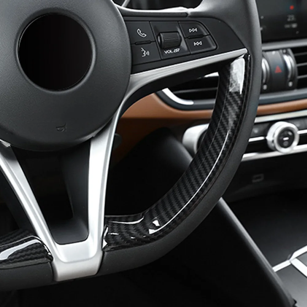 

For Alfa Romeo Stelvio Giulia 2017 2018 2019 Car Accessories Steering Wheel Strip Trim Decoration Cover Sticker ABS Carbon Fiber