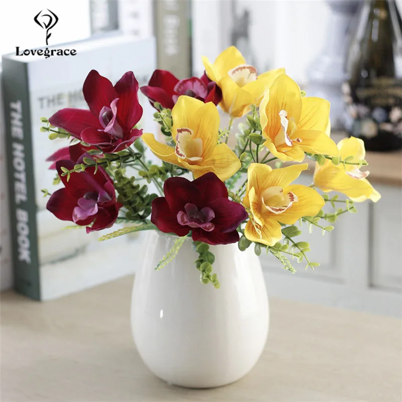 Искусственные цветы орхидеи 5 цветов букет романтичных из искусственного шелка